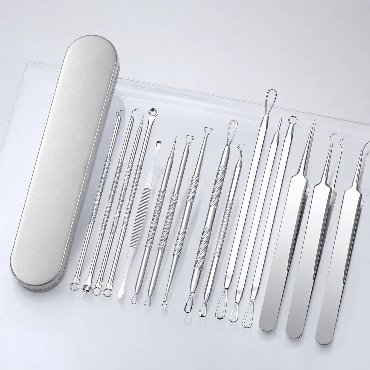 Blackhead and Pimple Remover Set, 15 PCS Stainless Steel Extractor Tools with Durable Metal Box for Acne Care