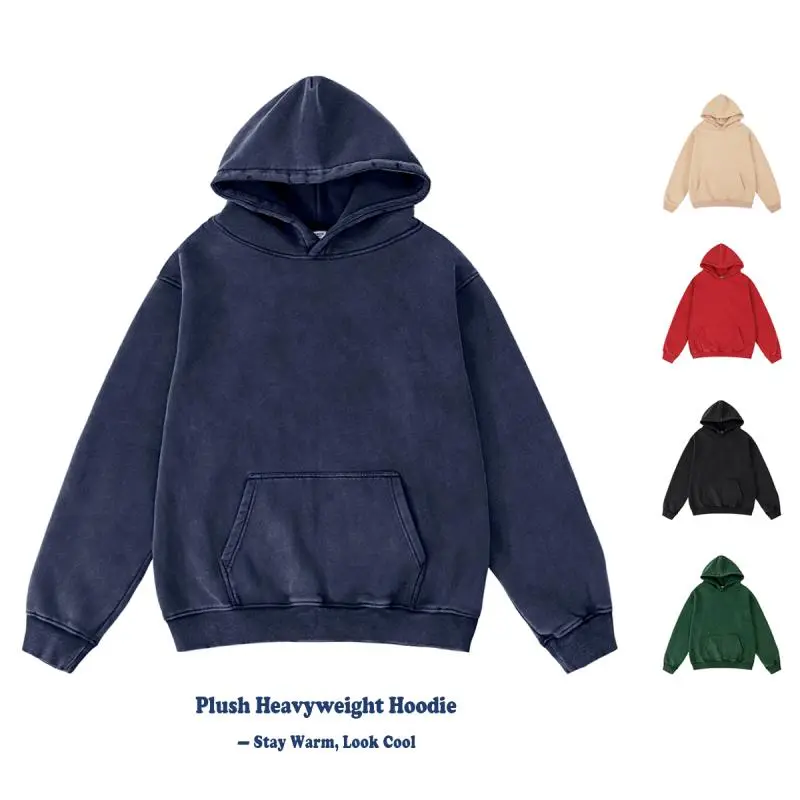 Gihuo Unisex Oversized Hoodie Acid Wash Pullover Vintage Distressed Cotton Heavyweight Sweatshirt Fleece Hoodie Men's Streetwear Women's Tops Spring Outdoor Warm Polyester Sports Autumn Clothing Men’s Gift Full Hoodie Long Sleeve