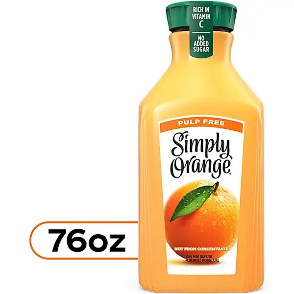 Simply Orange Pulp Free Orange Juice, 76 fl oz Bottle