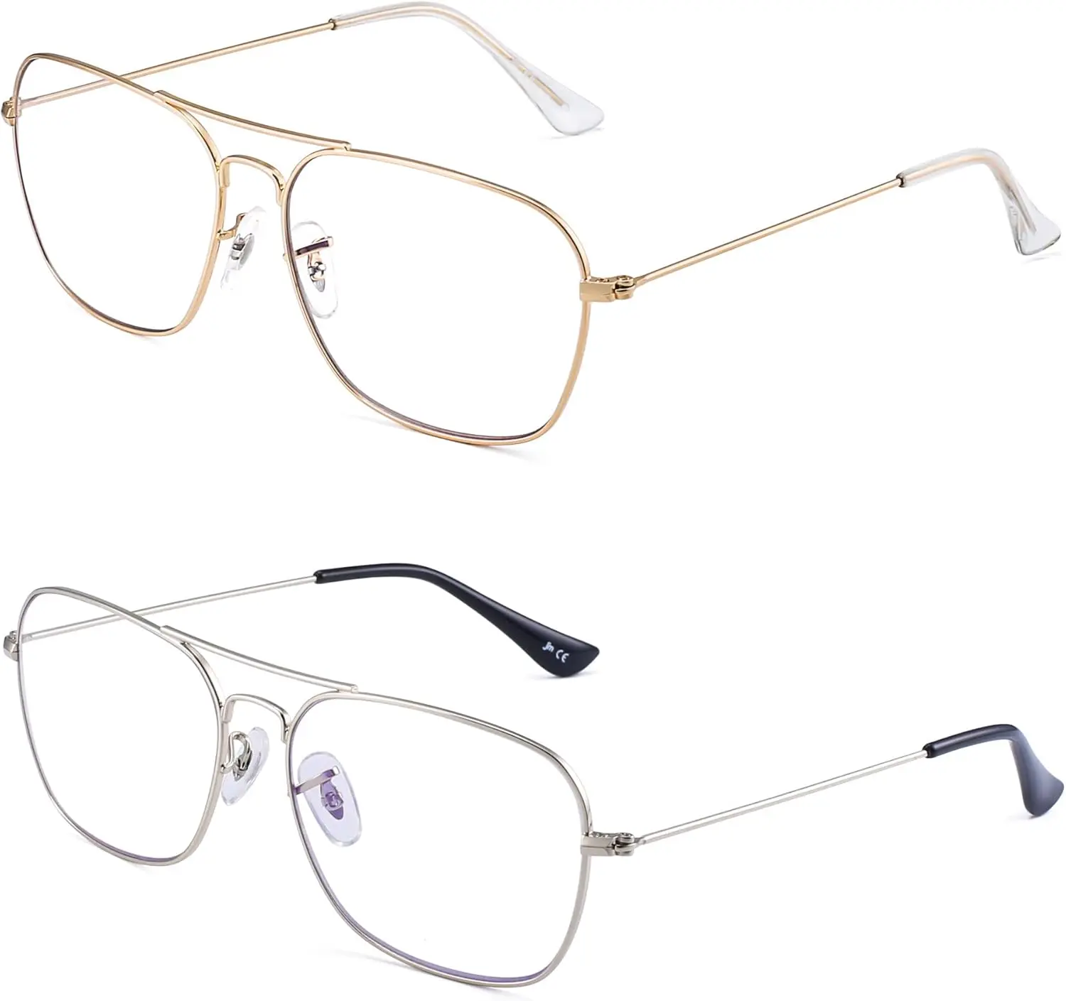 2-Pack Aviator Reading Glasses Women Metal Frame Blue Light Blocking Computer Readers