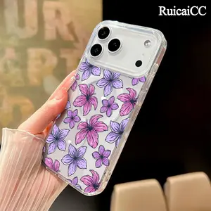 Purple & Pink Hibiscus Pattern Magnetic Smartphone Case - Aesthetic, Transparent, Shockproof Soft Premium Cellphone Accessory for iPhone 11/12/13/14/15 Plus/16 Pro Max/17/Handheld Device Protection