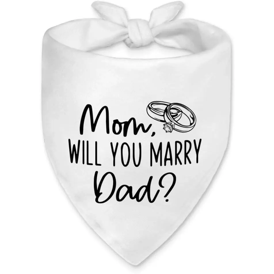 Mom Will You Marry Dad Funny Dog Bandana for Wedding Engagement Photos, Dog Wedding Outfit, Pet Scarf Accessories for Engagement Announcement, Bridal Shower Gifts Dogs Lovers Pet Owners Gifts