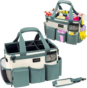 Wearable cleaning bag cleaning supplies tote bag cleaning storage bag with adjustable shoulder and waist straps (large, green and white)