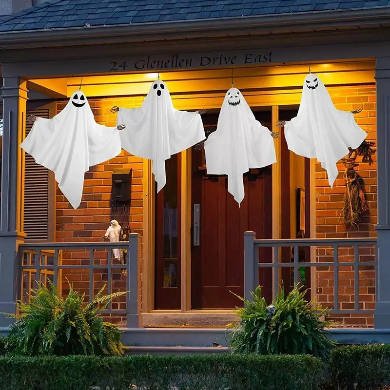 Halloween Ghost Decor Set, 4-Piece Hanging Ornaments, Doorway & Outdoor Hangings, Yard & Garden Ghost Decorations, Festive Halloween Accessories
