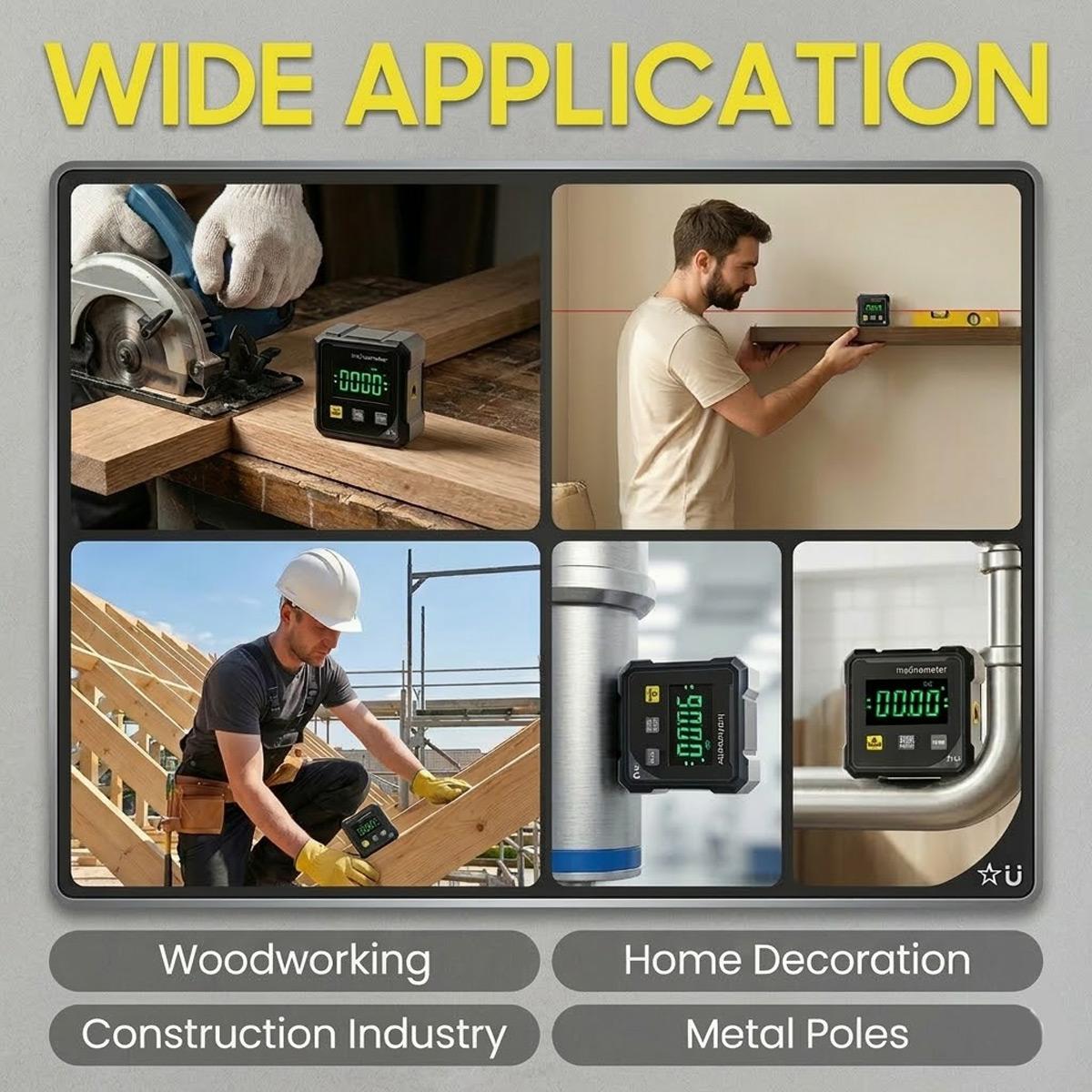 4-Side Magnetic Digital Angle Gauge Cube Inclinometer with Backlight Rechargeable Digital Angle Finder with LCD Display Table Saw Miter Protractor Woodworking Measuring Tool