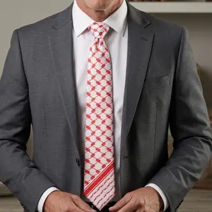 Red Keffiyeh Tie - Quality Palestinian & Jordanian Accessories, 57" x 3", Unisex, Smooth Satin Finish, Perfect for Weddings & Events