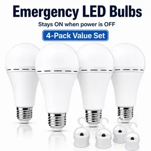 4-Pack E26 Rechargeable Emergency Light Bulbs, 12W (60W Equivalent) 6000K Daylight Battery Backup LED for Power Outage & Hurricane Prep & Camping, A Emergency White  LED Flashlight