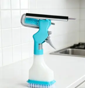 4-in-1 All-in-One Window Cleaning Tool Kit with Spray Bottle, Squeegee & Scrub Brush - No Streak Glass Cleaner for Windows, Mirrors & Shower Doors
