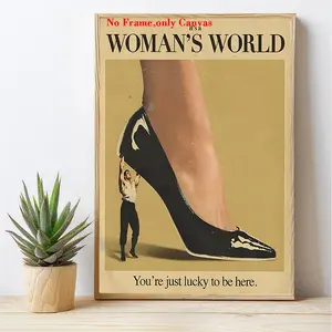 1 Pc, Wall Art, Vintage Poster, Feminist Print, Fashionable Girly High Heels Canvas Painting, Living Room Aesthetic, Bedroom Decor, Apartment Decor, Housewarming Gift, Unframed, Modern Home Decor, Canvas Prints, Artwork