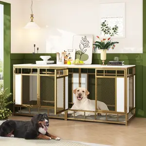 FUFU&GAGA 70.9" Large Double Dog Crate Furniture, Heavy Duty Dog Crate Kennel Furniture For 2-4 Dogs, Wooden Dog Crates Furniture