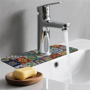 Kitchen Sink Splash Guard，Colorful Mexican Tile Faucet Mat Sink Gadgets-Super Ab