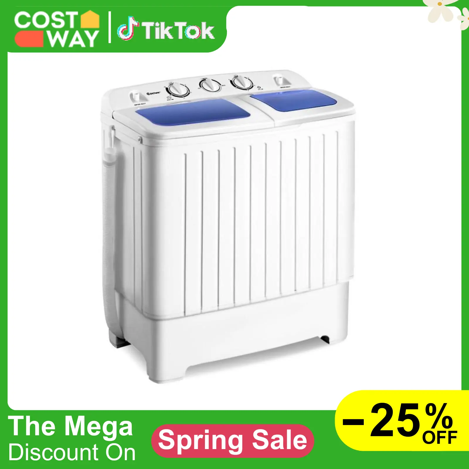 Costway- Compact Twin Tub Washing Machine for Home Use Costway- Compact Twin Tub Washing Machine for Home Use