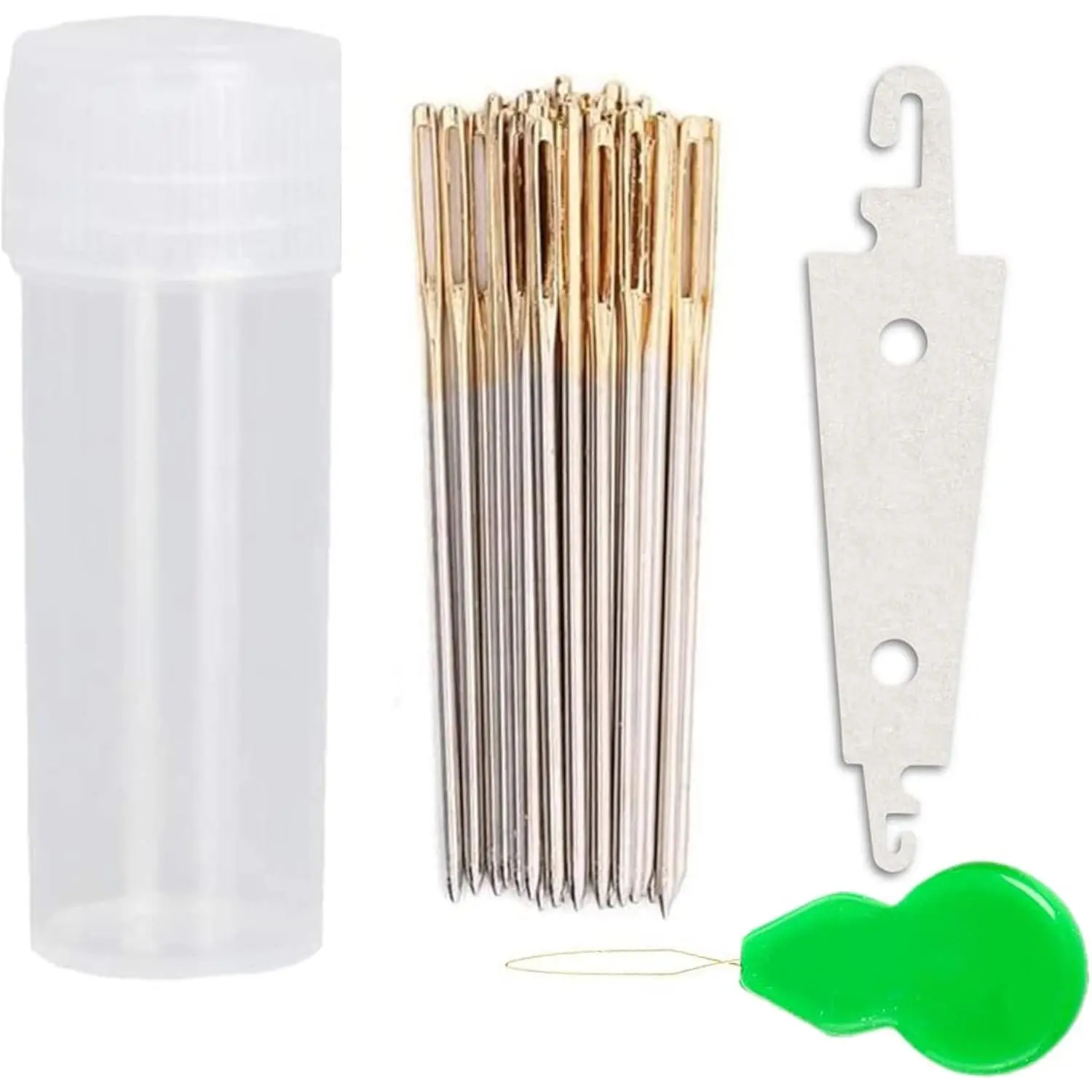 100 count Cross Stitch Needles + 2 Needle Threader Golden Color Large Eyes Cross Stitch DIY Embroidery Hand Needles Sewing Needles in Transparent Box (26#)
