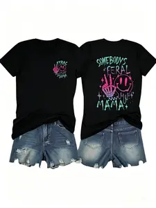 Y2K Campus Western Sweet Cool Back-To-School Set, Womenswear, Short Sleeve Western Cow Print, High Waist Ruched Shorts, Spring & Fall Fashion