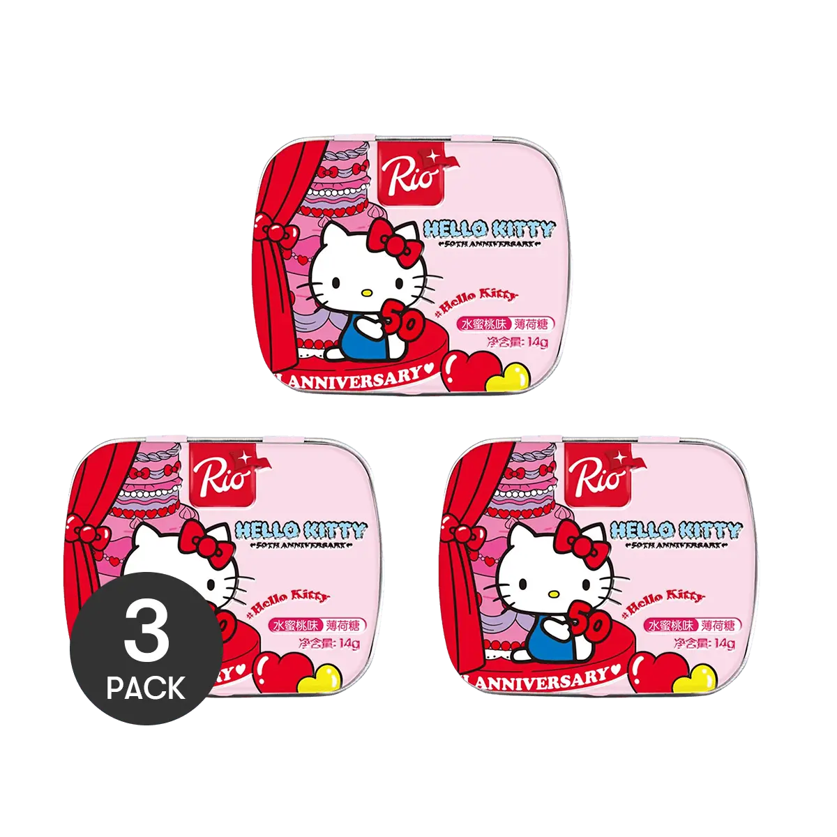RIO Sanrio Hello Kitty Peach Mint Candy Sugar-Free Breath Freshener 3 Pack