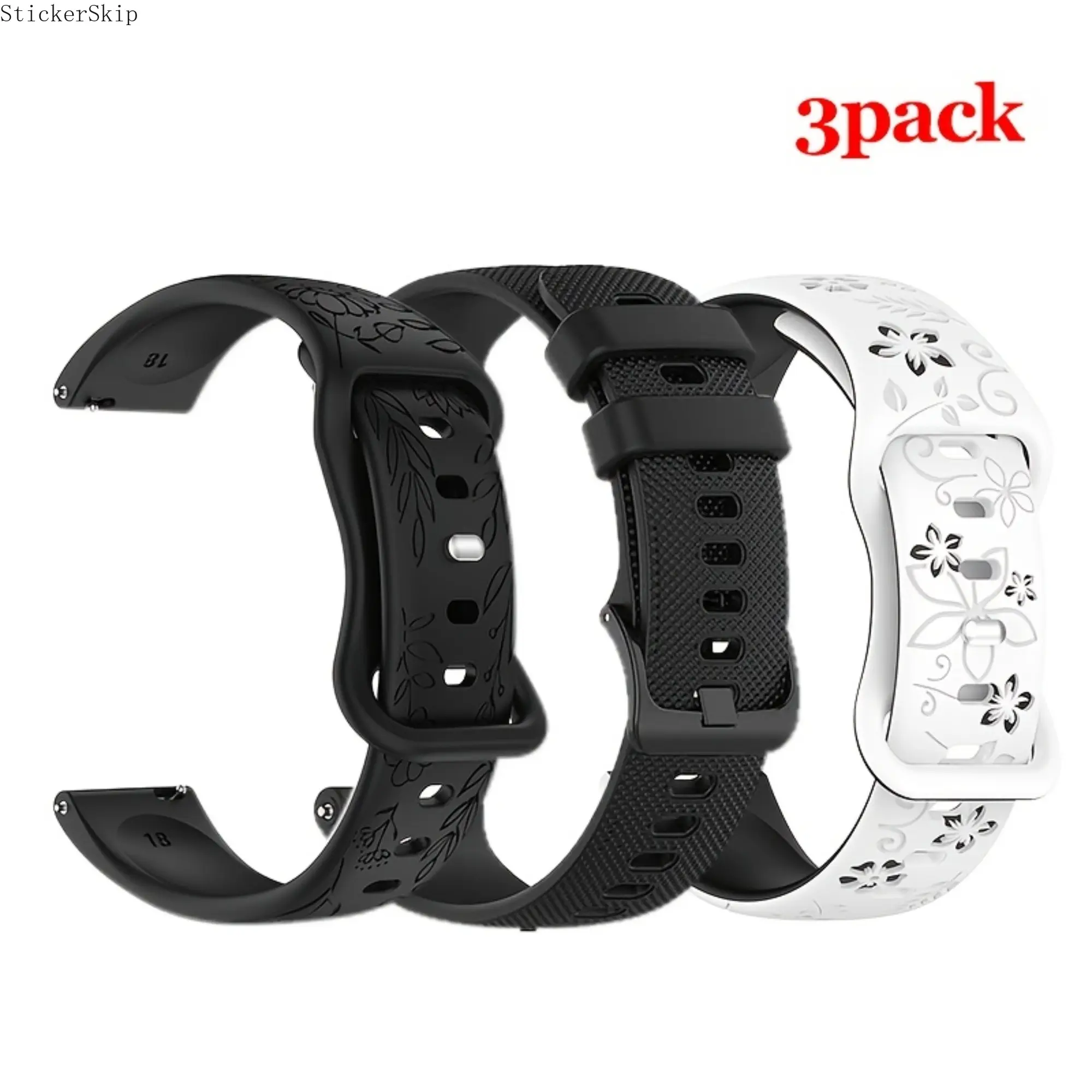 3-Pack Soft Silicone Watch Bands, 18mm 20mm 22mm Waterproof Replacement Straps Compatible with Samsung Galaxy Watch 7 FE 6 5 4, Amazfit Active Bip Balance Series, Universal Wristband for Garmin watch, Comfortable Sport Accessory for Men Women Daily