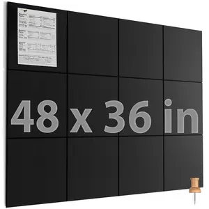 MaxGear Large Cork Board for Wall 48" x 36" Black Bulletin Board, 12 Pack Felt Wall Tiles with Pushpins, Cork Boards for Office Pin Board Tack Board for Photo Meno Decor