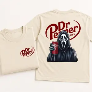 Funny Style Shirt, Ghost Face Graphic Tee, Pocket Back Shirt, Casual Colors Retro Soda Tee, Spooky Funny Shirt