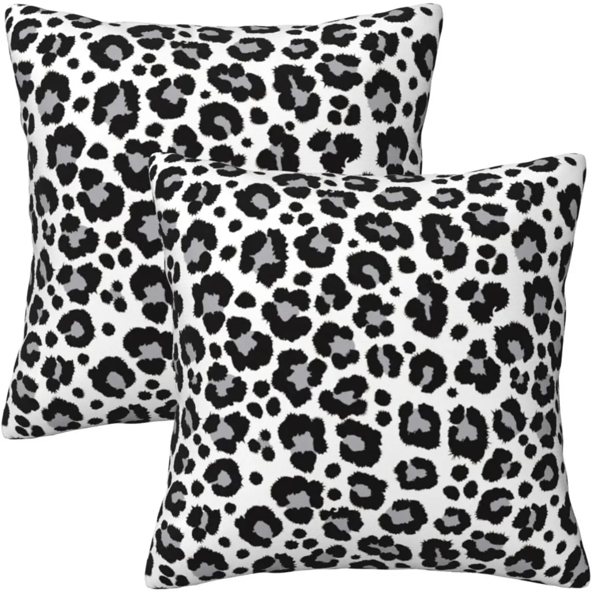 Black & White Leopard Print Throw Pillow Covers 18x18 Inch, Set of 2 Double-Sided Snow Leopard Pattern Decorative Pillow Cases, Animal Print Cushion Covers for Home Sofa Couch Living Room Bedroom
