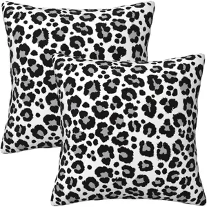 Black & White Leopard Print Throw Pillow Covers 18x18 Inch, Set of 2 Double-Sided Snow Leopard Pattern Decorative Pillow Cases, Animal Print Cushion Covers for Home Sofa Couch Living Room Bedroom