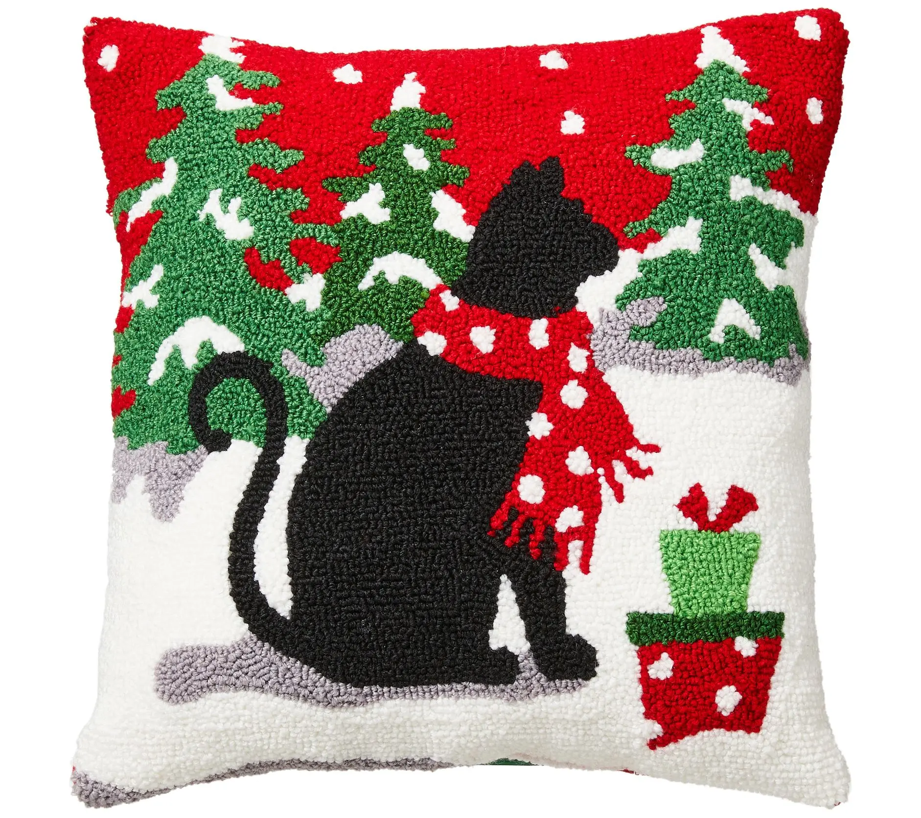 Glitzhome 14"L Hooked Pet Lover Christmas Winte r Throw Pillow