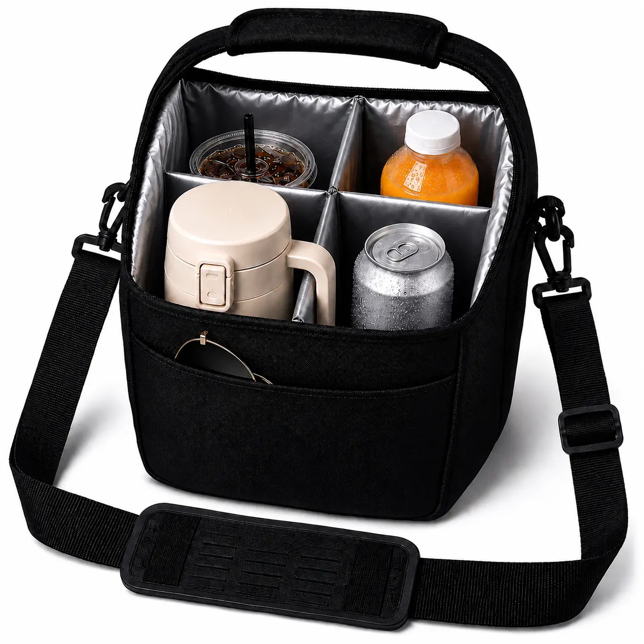 Adjustable Dividers Drink Tote - 4/6 Cup Drink Carrier Bag with Adjustable Straps, Portable Beverage Holder for Coffee, Juice, Milk Tea Bottles, Camping Picnic Takeout Travel Organizers, Durable Travel Accessory, Office Lunch, Comfortable Handle, Removabl