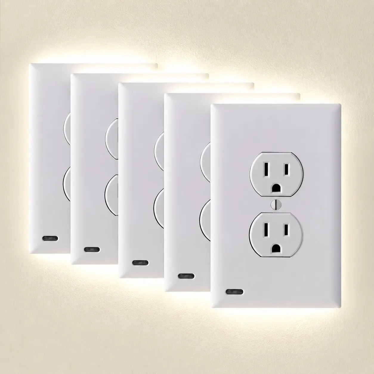5-Pack Outlet Cover with Built-In LED Top/Bottom Night Light - 2 Styles