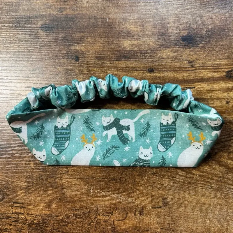 Handmade Turquoise Cat Holiday Fabric Headband