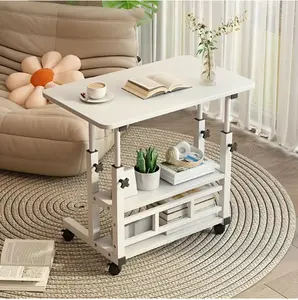 Height-Adjustable Mobile Laptop Table – Rolling Workstation Desk with Dual Shelves for Bed, Dorm & Office
