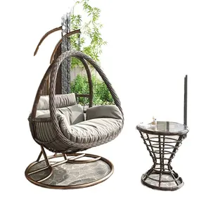 Swing Chair with Stand Hanging Egg Chair Outdoor - Rattan Wicker Patio Hanging Basket Chair Hammock Chair with Aluminum Steel Frame and UV Resistant Cushion for Indoor Bedroom Balcony