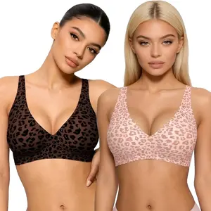 Women's Pink Leopard Jelly Push-Up V-Neck Bralette - Seamless, Wireless, Invisible Lift, Cloud-Soft, Multiway Cross Back, Breathable, Machine Washable Everyday T-Shirt Bra for All Seasons