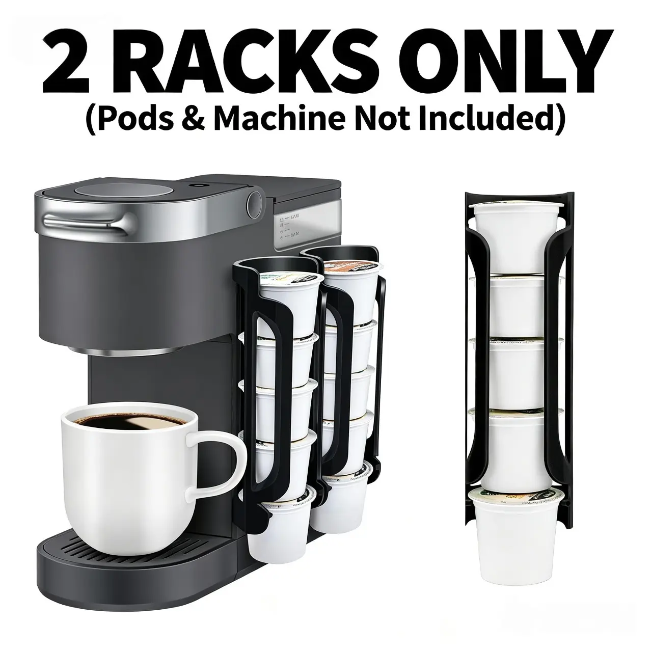 2-Pack Coffee Pod Storage Racks (RACKS ONLY), Wall Mounted K-Cup Capsule Organizer for Coffee Bar (No Pods, No Machine)