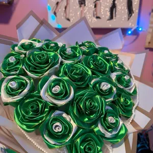 Green Satin Rose Bouquet - 24 Artificial Roses for Home Decor & Special Occasions