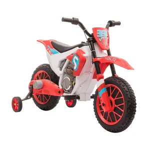 12V Electric Kids Ride-On Dirt Bike Motorcycle Toy with Training Wheels, Red, for Toddlers, Outdoor Kids Stuff
