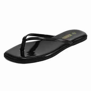 Flip Flops for Women Comfortable Square Toe Beach Sandals Slip On Leather Thong Flat Sandals Dressy Walking Shoes Footwear