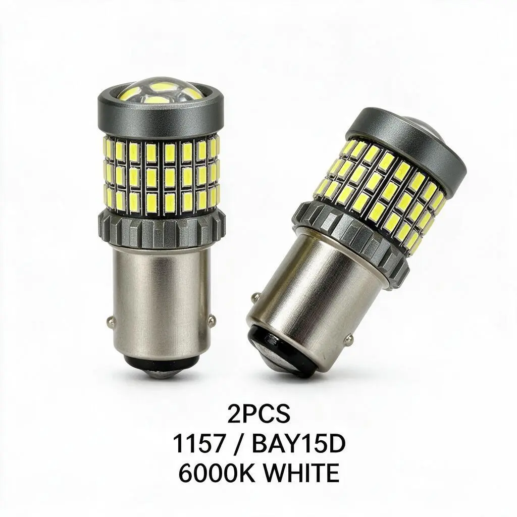 2Pcs 1157 BAY15D LED Bulbs, 6000K Pure White High Brightness LED Brake Tail Stop Light with Aluminum Heat Sink, Plug & Play Replacement for Car Truck SUV Motorcycle