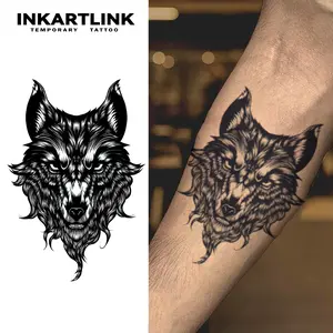 INKARTLINK Tattoo Tech, 2 Sheets Semi-Permanent Temporary Tattoos, Wolf, Adult Art Design,Lasts 1-2 Weeks, Waterproof, Realistic Look, No Adhesive, No Reflection,For Man And Woman,Ideal for Swimming, Party