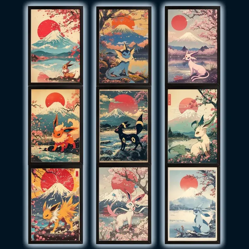 Art Print Eeveelution: Giant Card Holographic Print, Artistic Decor, Poster Artwork, Unframed Wall Art, Home Decor Decoration Canvass Wall Art