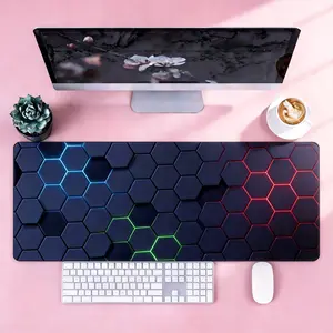 Mouse Pad - Cyber Hex Grid Extended Abstract Geometric Desk Mat, Stitched Edges & Non-Slip Base for Office & Gaming tiktokshopspringglowup,summervibes