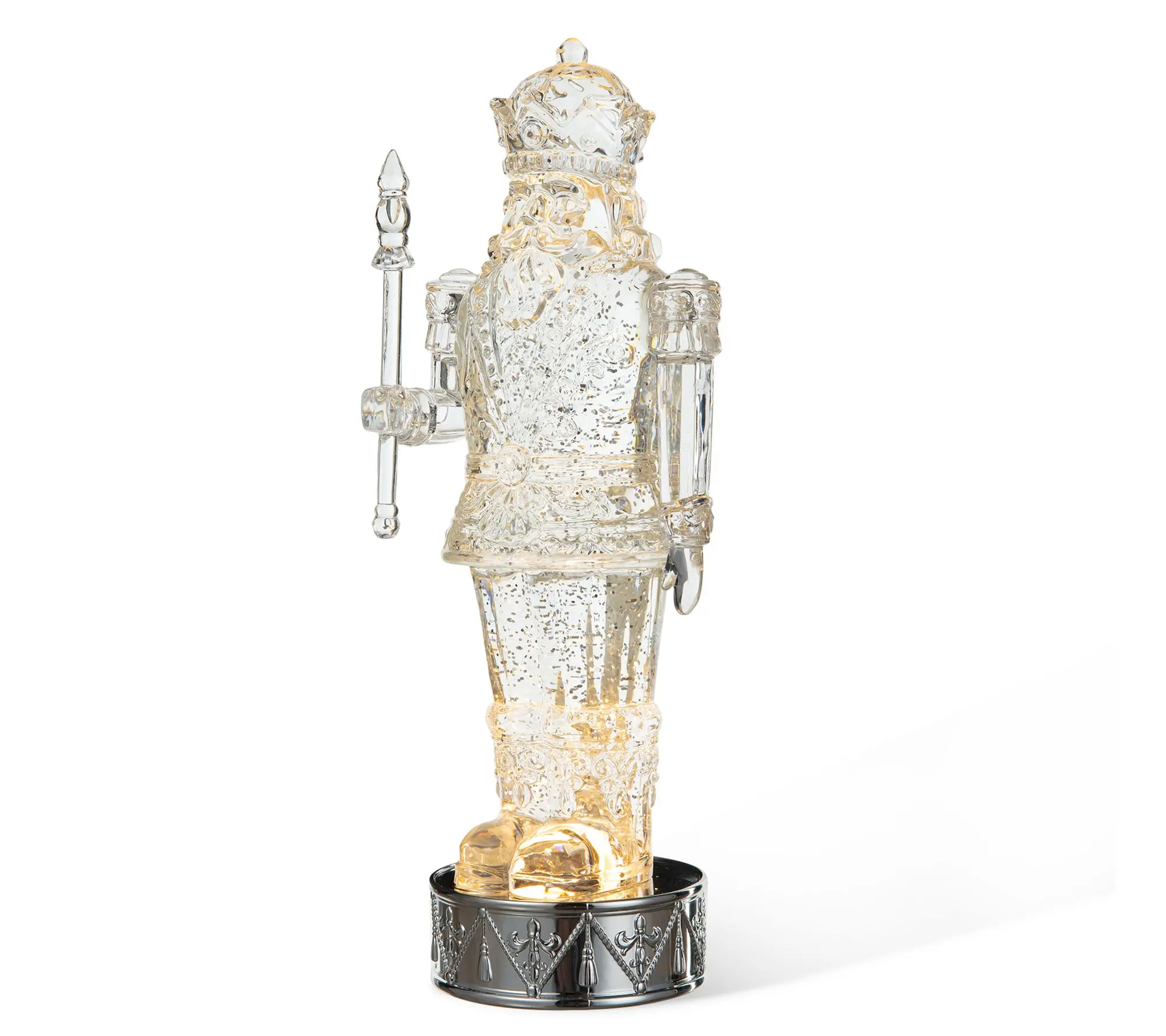 Glitzhome 12" Lighted Crystaline Nutcracker Figure Snow Globe