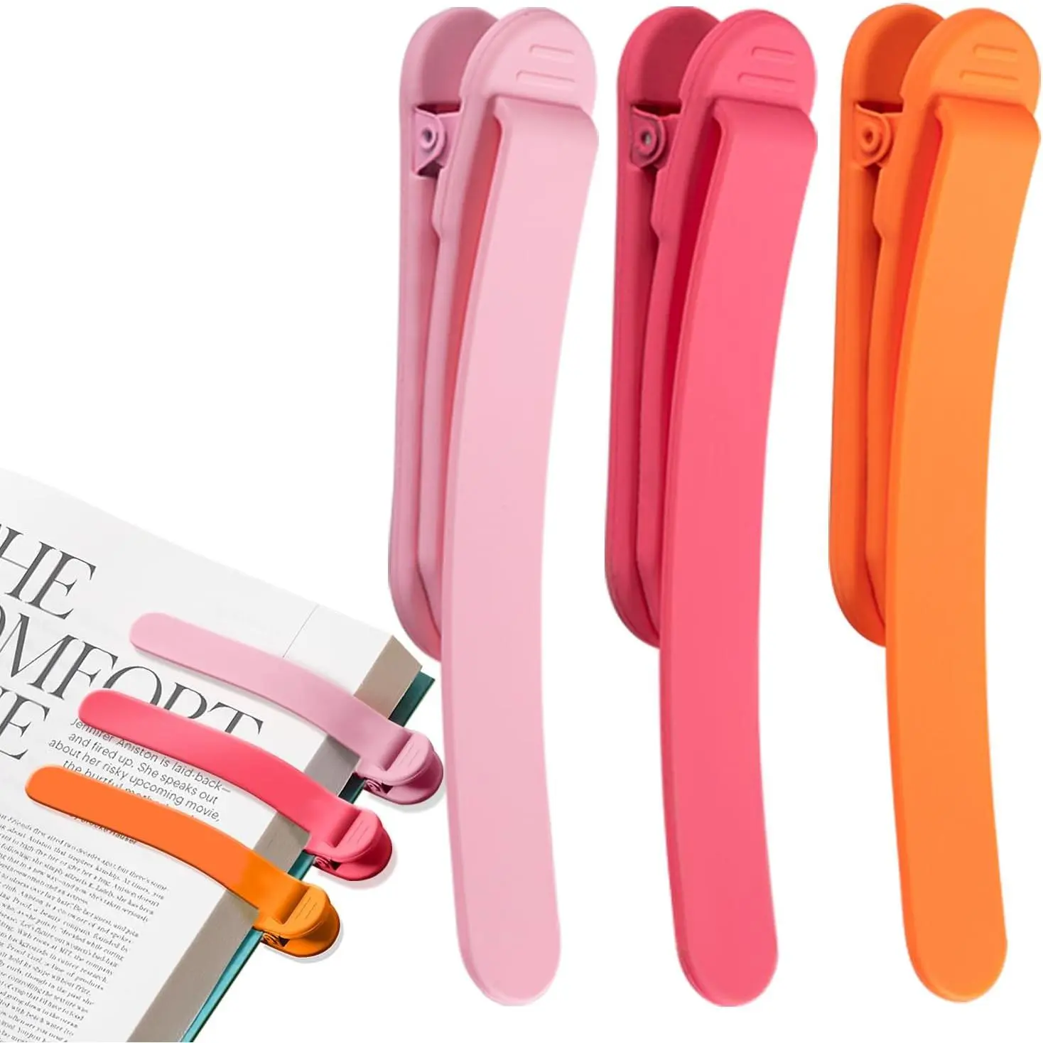 3 count Page Bookmarks for Reading, Automatic Book Marks Tailored for Book Enthusiasts,  and Cute Book Page Holder Markers Clip Reading Accessories Gifts(Pink Orange Rose)