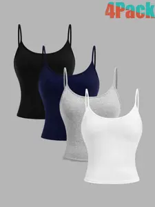 4 pieces of knitted camisole base tops for teenagers, beautiful and comfortable, can be worn in spring, summer, autumn, winter, versatile styles, casual fit, machine washable and dry cleanable