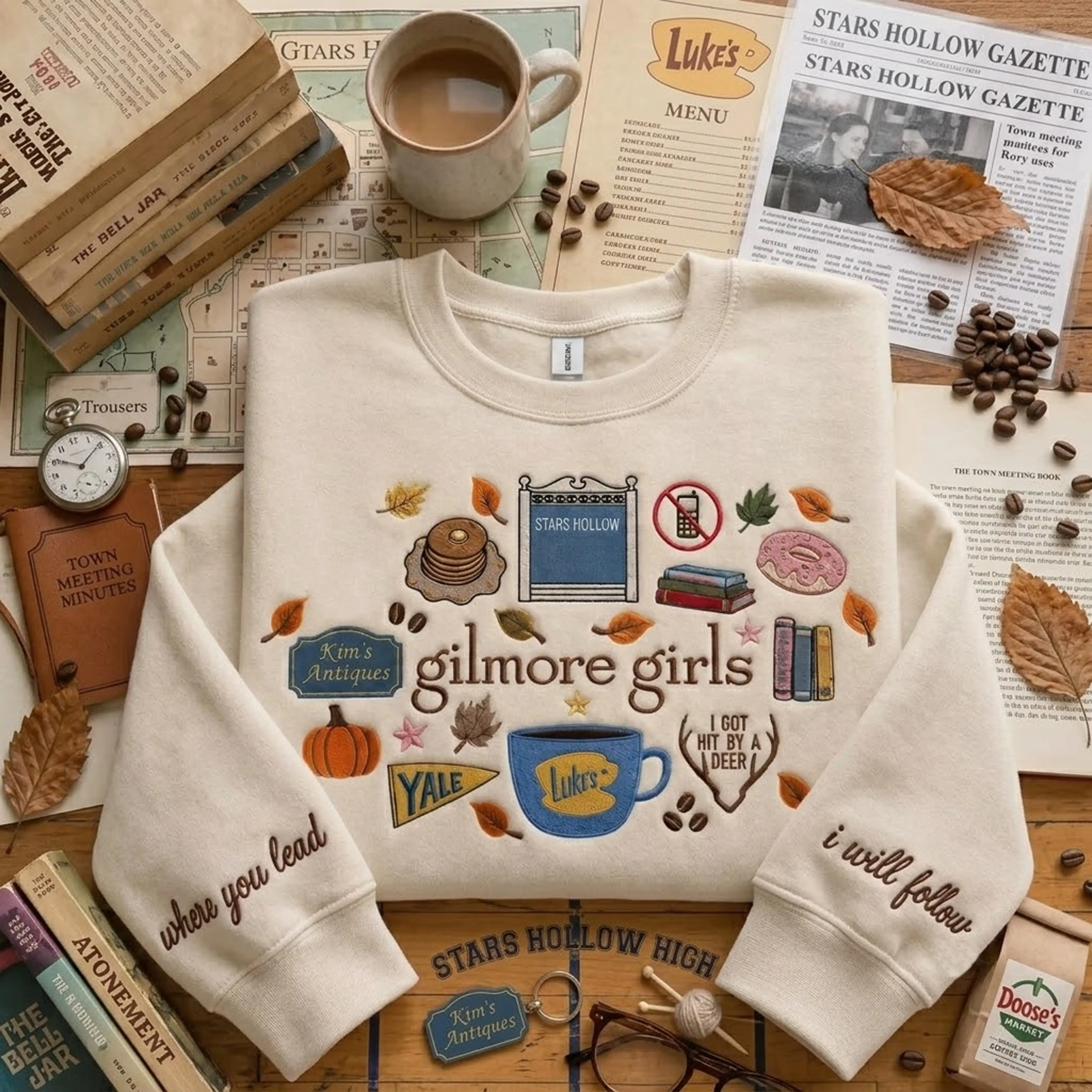 Gilmore Girls Embroidered Sweatshirt, Stars Hollow Fall Apparel
