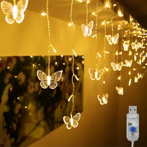 Butterfly Curtain Lights, 4.9ft 48 LED USB Window Fairy Lights 10 Butterflies 8 Modes  Twinkle String Lights for Room Bedroom Wall Ceiling Party Wedding Christmas (Warm White)