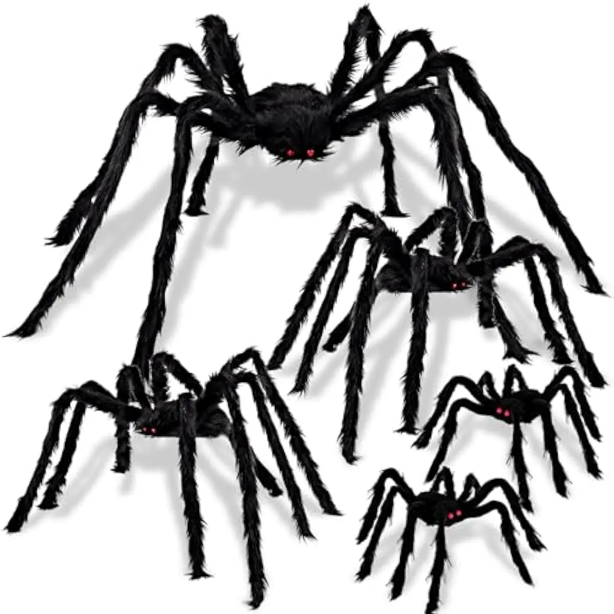 5 Packs Halloween Decorations Outdoor Giant Spiders, Large Black Hairy Spider Set with Different Size for Halloween Outside Decor, Lawn, Yard, Indoor Decor(35", 30", 24", 20", 12")