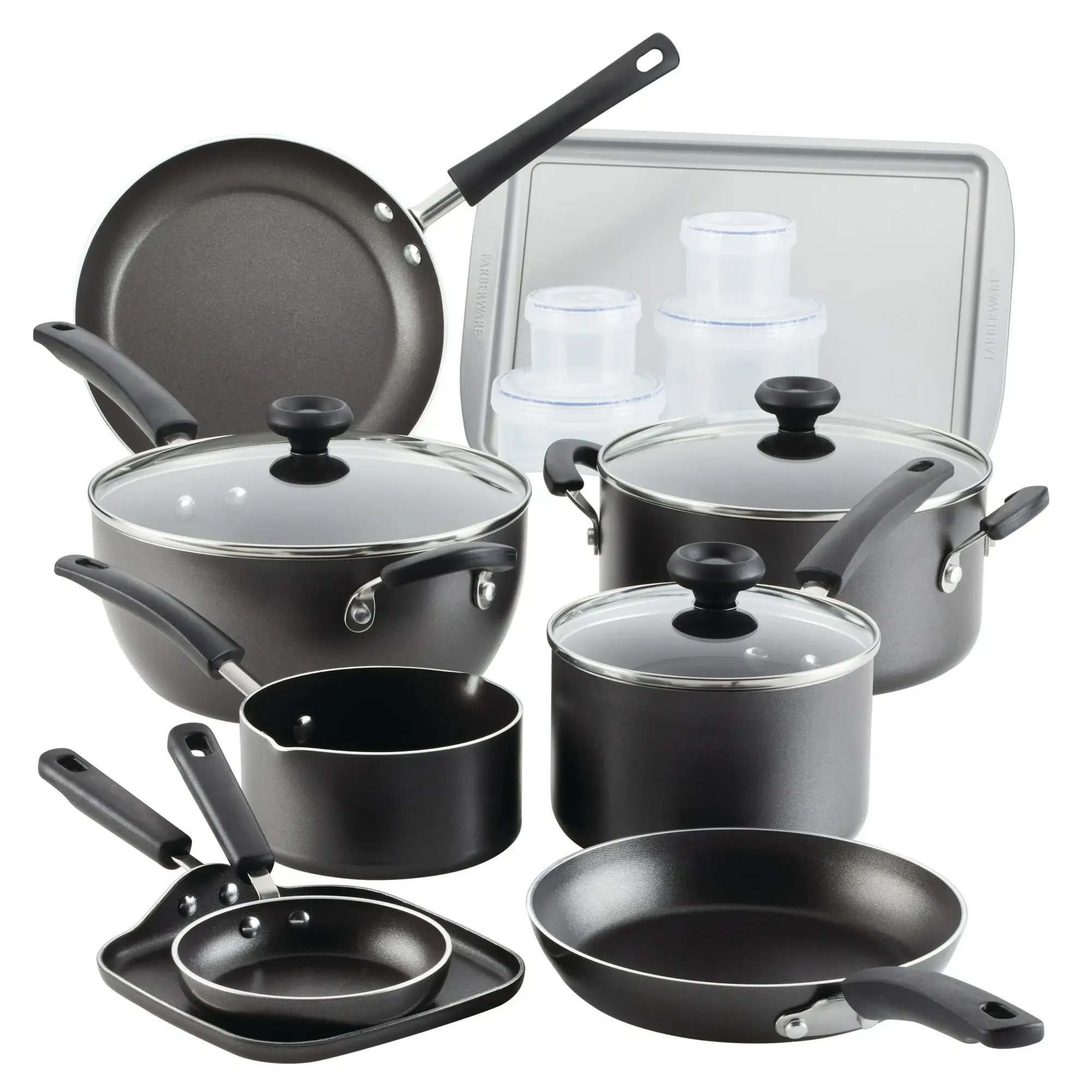Farberware Easy Clean 20 Pcs Nonstick Cookware Set and Glass Lids with ...