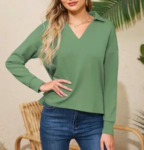 USBoutique Chic Women's V-Neck Collar Sweatshirt Oversized Casual Top for Fall & Daily Wear