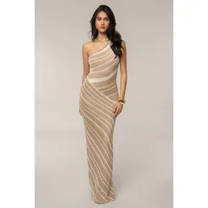 Beige/Ivory Sanibel Ruched Maxi Knit Dress