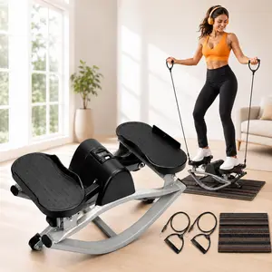 Lateral Rocking Stepper Machine for Home Gym – Side to Side Stepper with Digital Monitor and Resistance Bands, Quiet Low Impact Full Body Workout Equipment for Legs, Core and Total Body Training, 250LBS Capacity