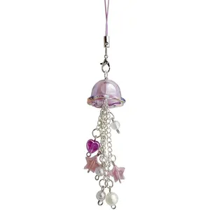 Jellyfish Phone Charm - Aesthetic Y2K Pendant with Anti-Loss Hanging Rope, Pink Jellyfish Design, Versatile for Phone, Bag, Keychain & More - Smartphone